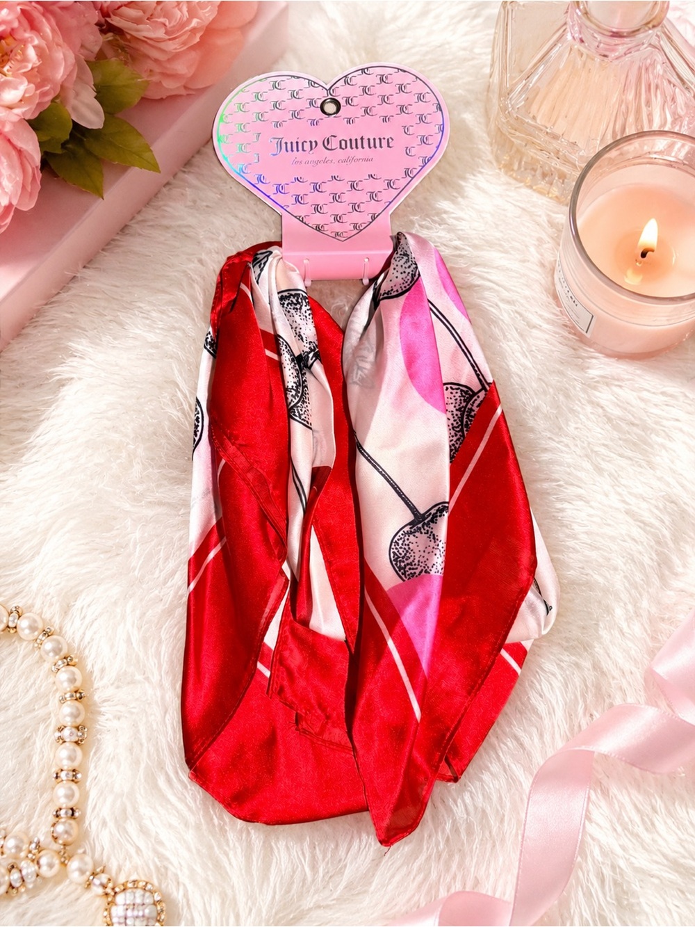 Juicy Couture Red & Pink Silk Scarf
